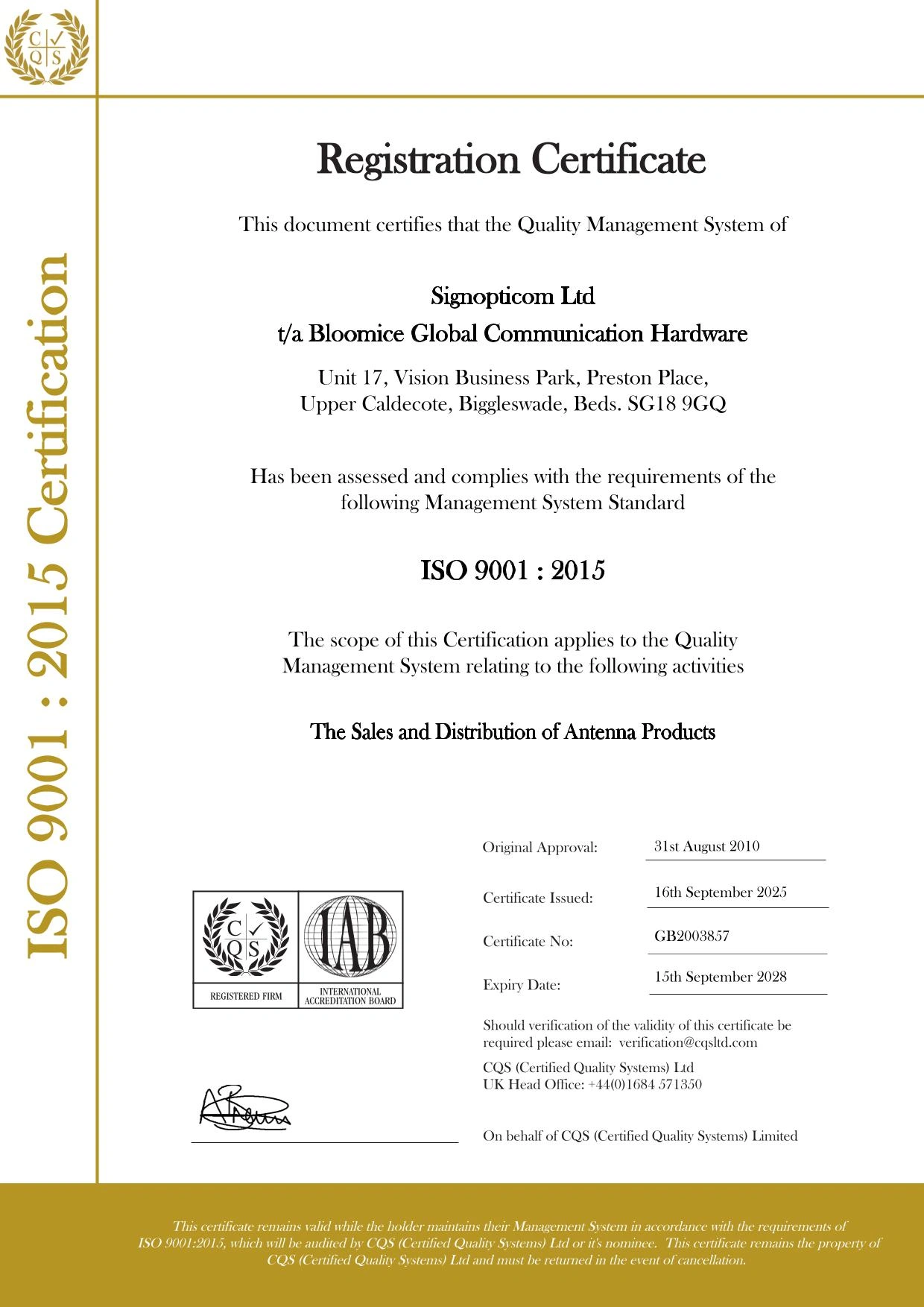 ISO 9001 Certificate